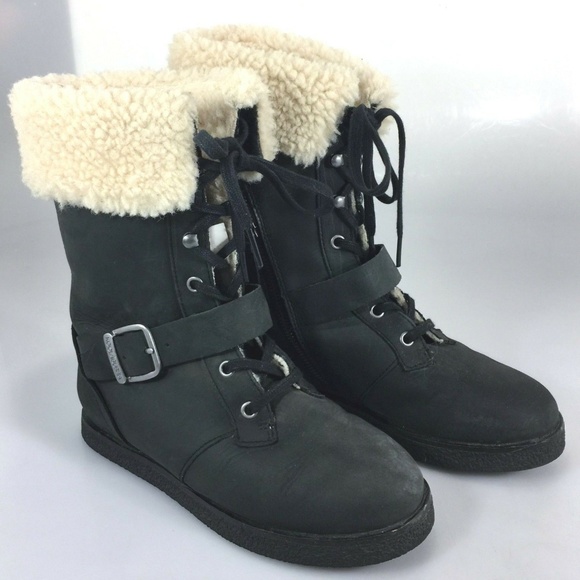 Koolaburra Black Leather Boots Shearling Womens 6 - Picture 6 of 8